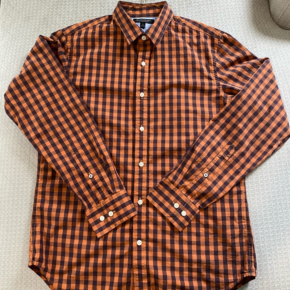 Banana Republic Blue&Orange Checkered Button Down - Picture 1 of 3